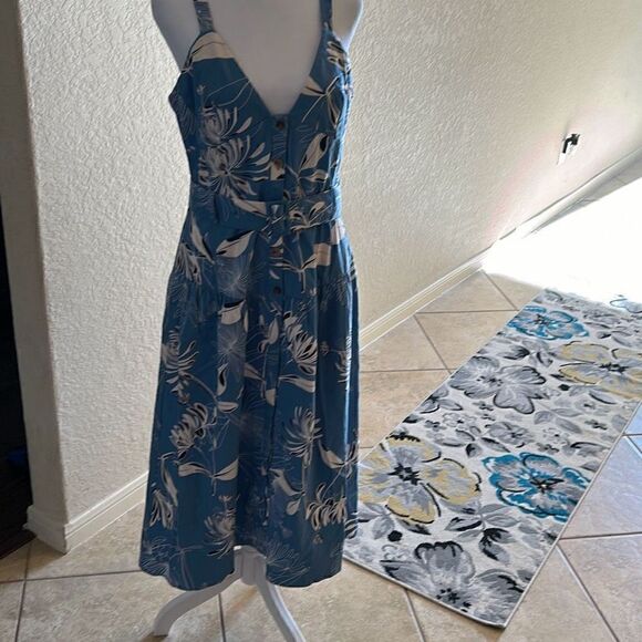 Reiss Womens Size 8 Noah Belted Midi Sundress Stretch Blue White Floral NWT - Picture 1 of 8